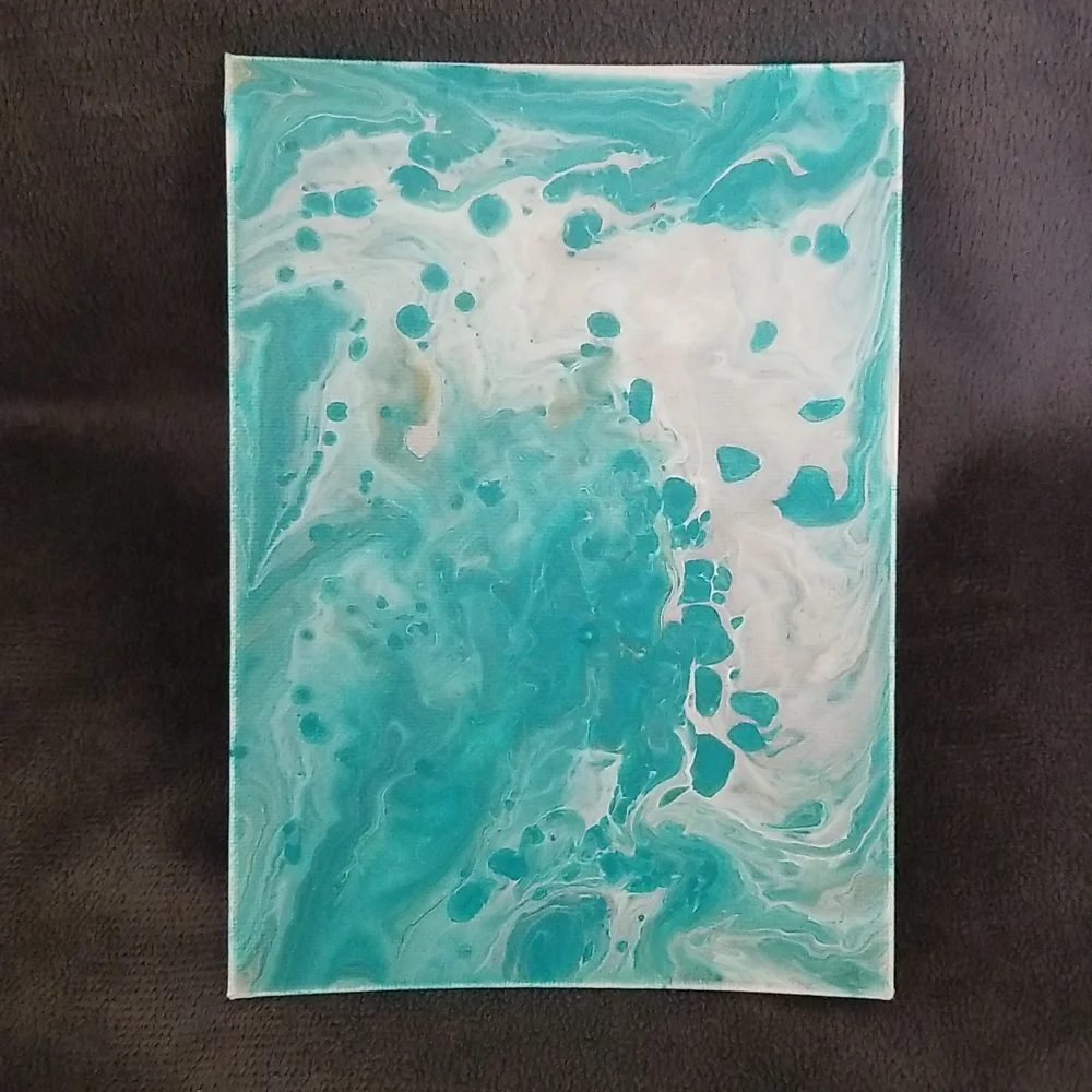 5×7 Teal Silver and Gold Marble Painting
